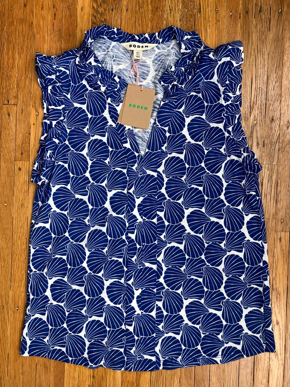 Boden Blue Shell-Print Sleeveless V-Neck Top